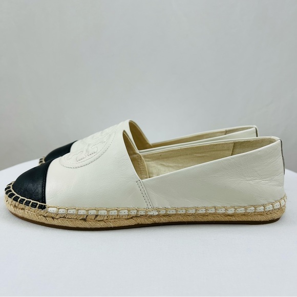 Tory Burch Ivory/Black Benton Color Block Espadrille Jute Nappa Leather - Picture 3 of 10